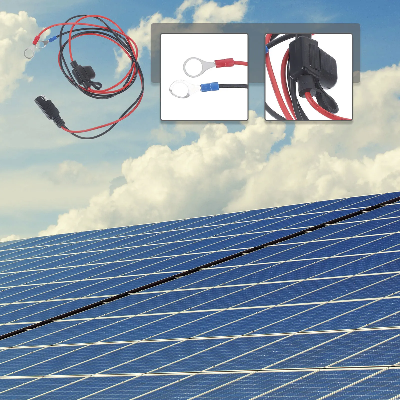 

Solar Panel Extension Cable 10Ft Sae to O-Type Waterproof Weather Resistant Fuse Protected High Efficiency Solar Wire