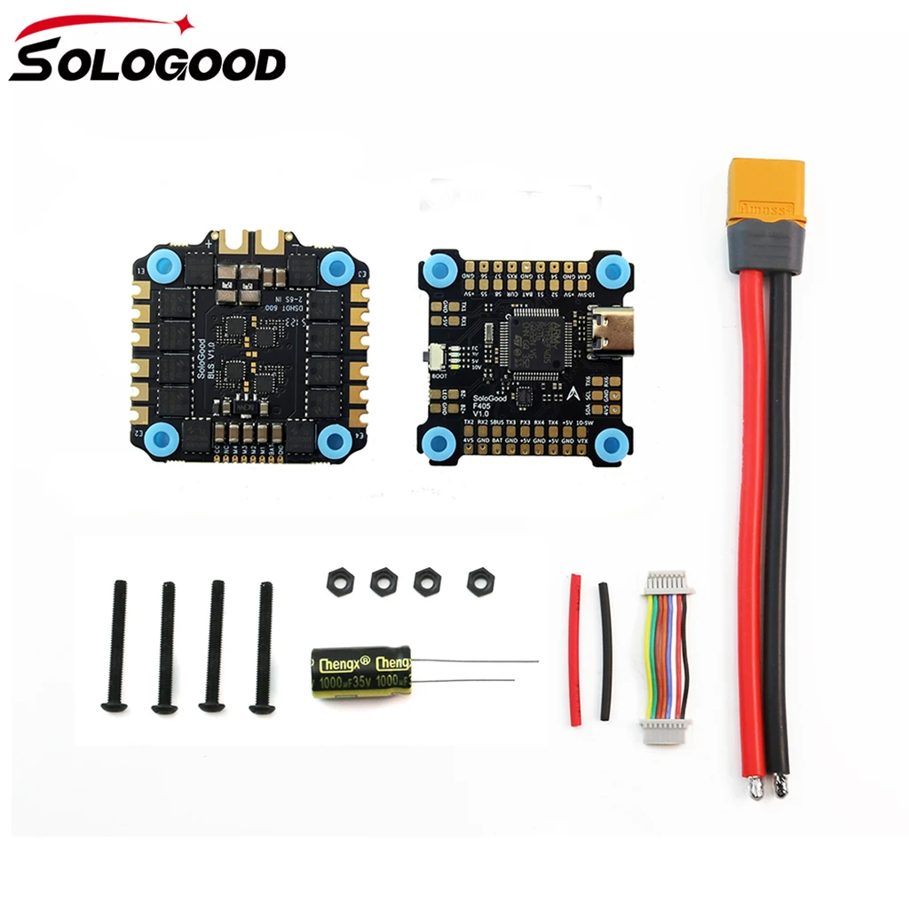 

SoloGood F405 55A Stack ICM42688P F405 Flight Controller BLHELI_S 55A 4in1 ESC 30.5X30.5mm 2-6S for FPV Freestyle Drone