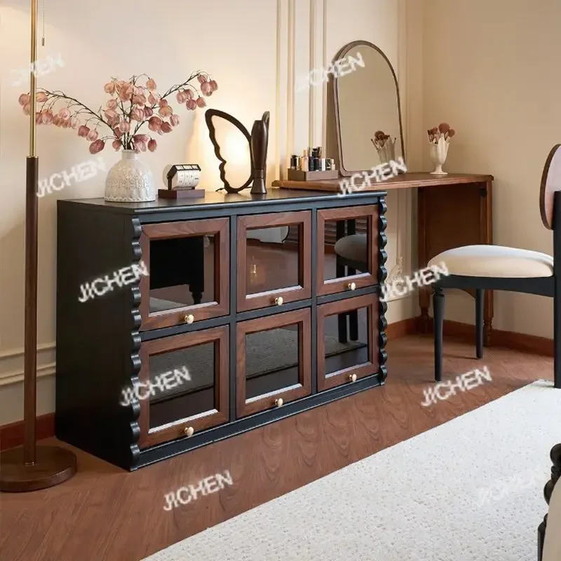 

HX French Retro Bedroom Dresser Chest Cabinet Integrated Dressing Table Retractable Medieval Solid Wood Dressing Table