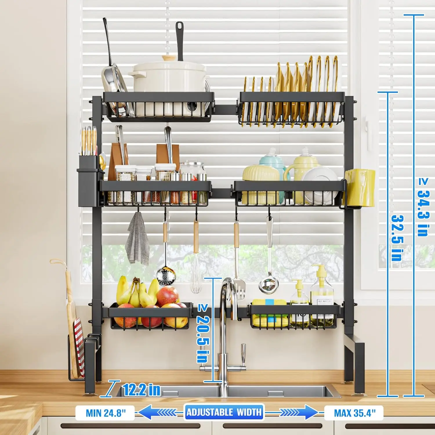 3 Tiers 6 Baskets Dish Drying Rack, 24.8