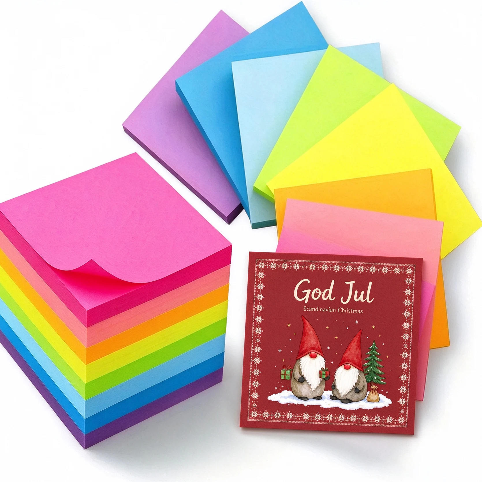Fluorescent Multicolor Sticky Notes 3×3 Inch 7.5×7.5cm Random Colors Self-Adhesive Notepads Xmas Stationery Gifts