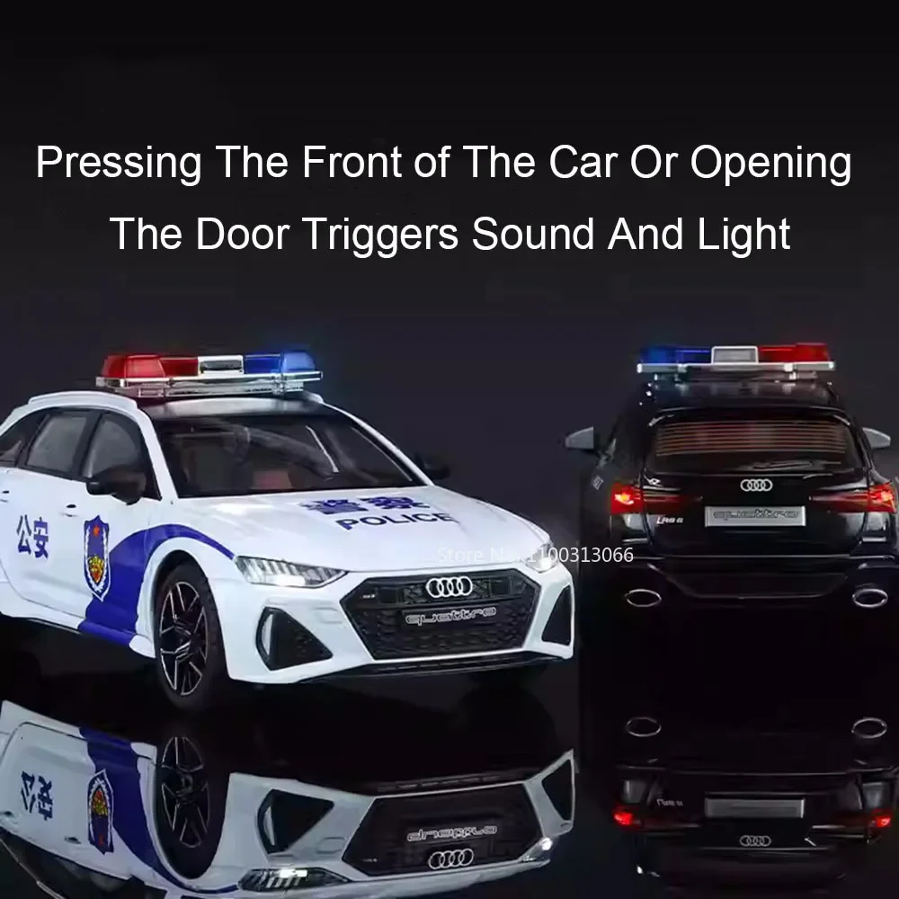 1:24 Alloy Audi RS6 Models Toys Police Cars with Light Music Pull Back Vehicles Rubber Tires Miniature Car for Child Adult Gifts