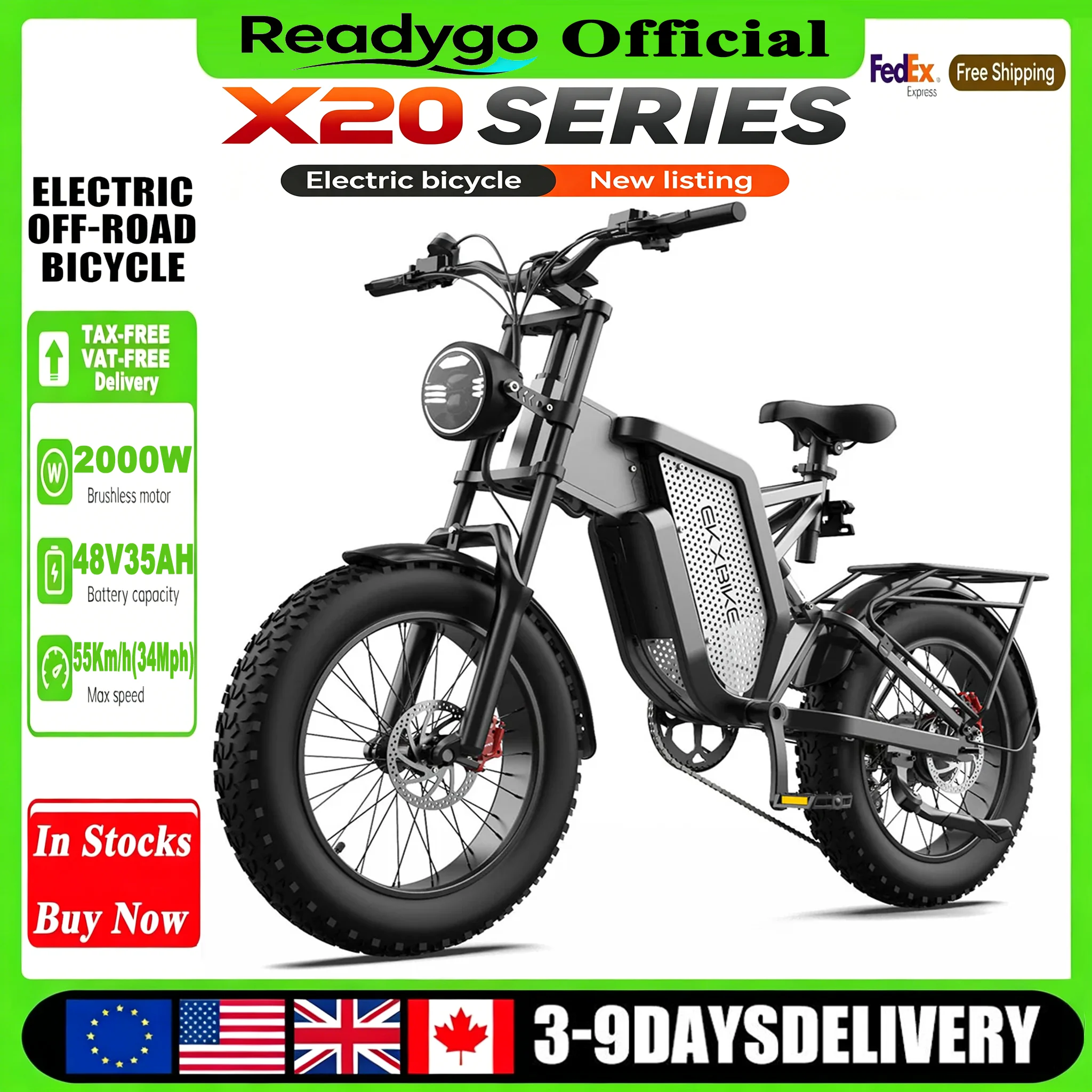 

EKXBike X20 2000W Electric Bike 48V 35AH Fat Tire Men Adult E-Bike for Mountain Road Commuting Outdoor