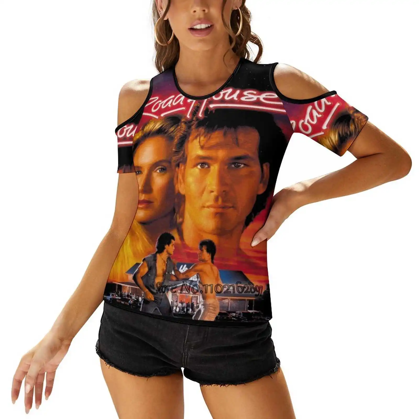 Road House ( 1989 ) Sexy T-Shirt Casual Tops Pullover Ladies Top Back Lacing T Shirts Roadhouse Road House 80S Patrick Swayze