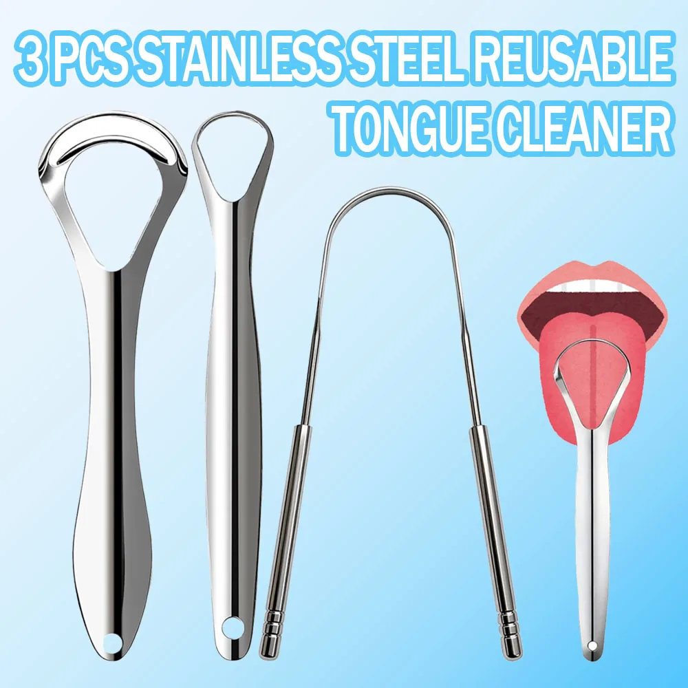 

3 Pack Stainless Steel Tongue Scraper for Adults, Reusable Portable Metal Oral Cleaning Tongue Scrapers