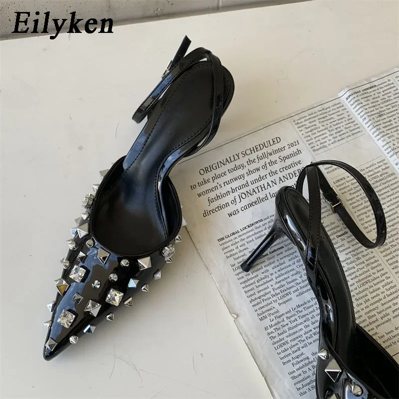 Eilyken Rivet Sexy Pointed Toe Women Pumps Slingback Shoes Wedding Party Buckle Strap High Heels Female Sandals