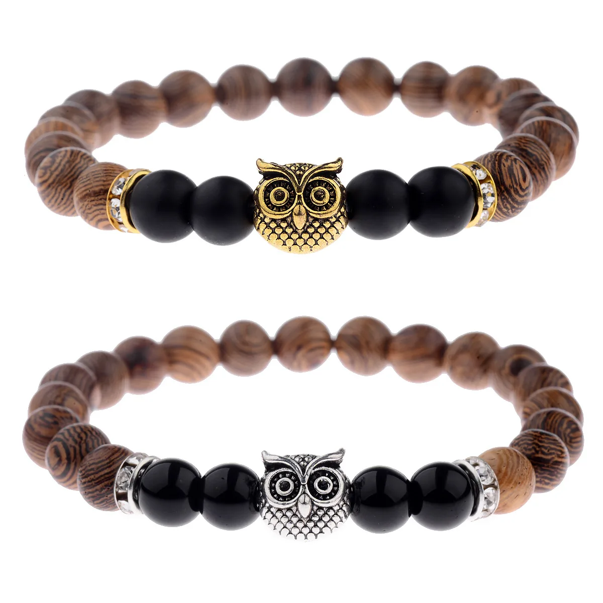 

bracelet owl Wooden Beads micro pave cz zircon cubic zirconia hematite Bangles Bracelet