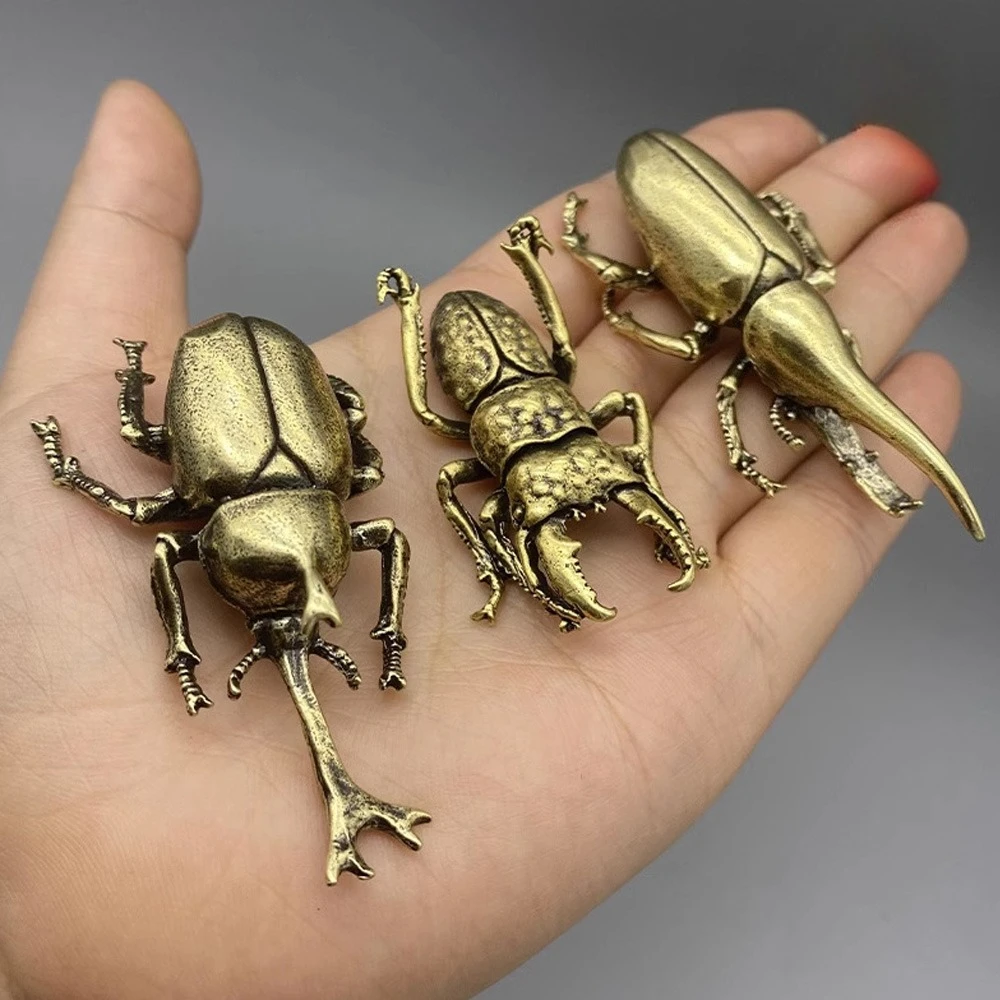 Vintage Brass Beetle Insect Statue Craft Office Tabletop Ornament Tea Pet Collectible Home Decoration Gift