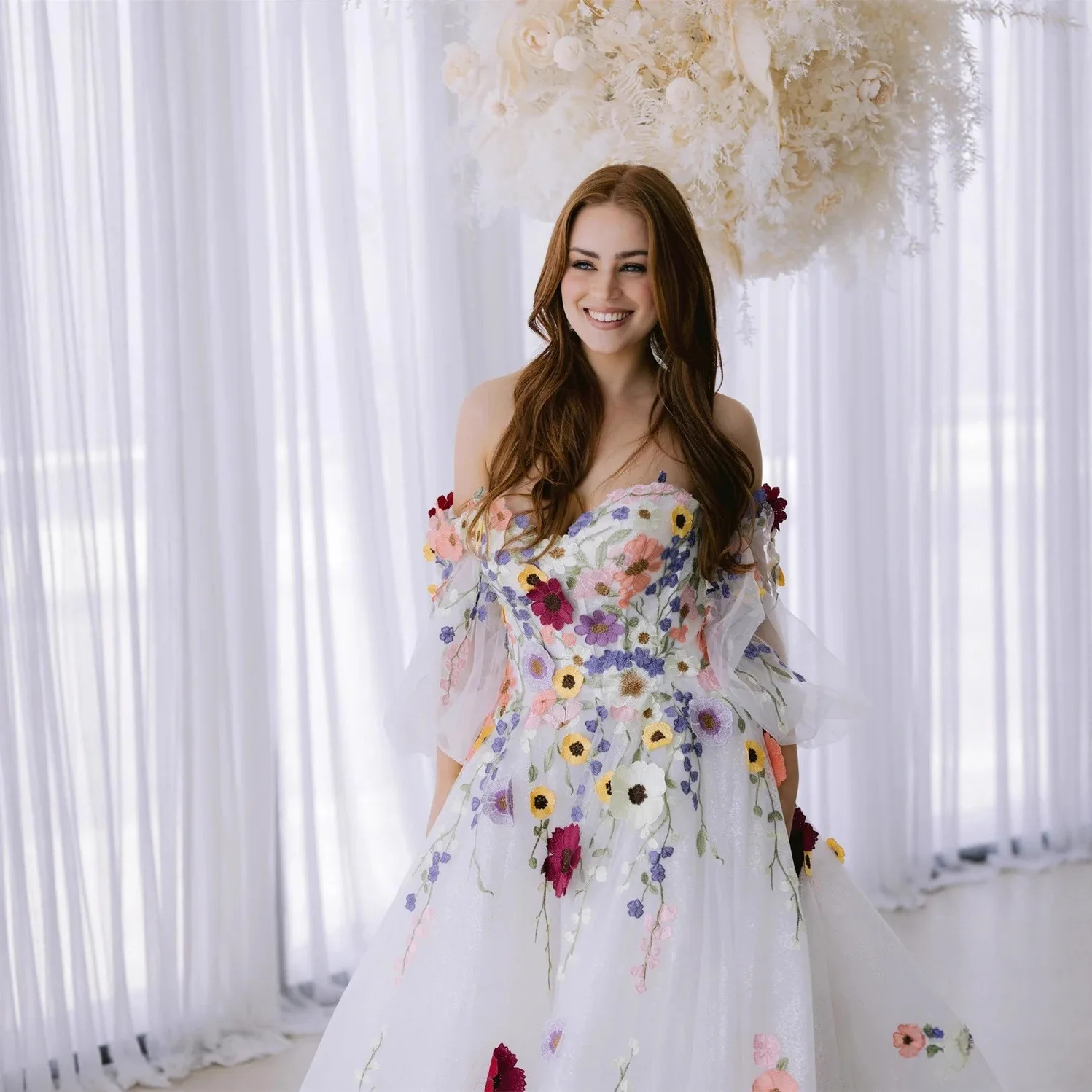 

French Mesh Strapless Evening Dress Elegant Women's New High-End Floral Dress