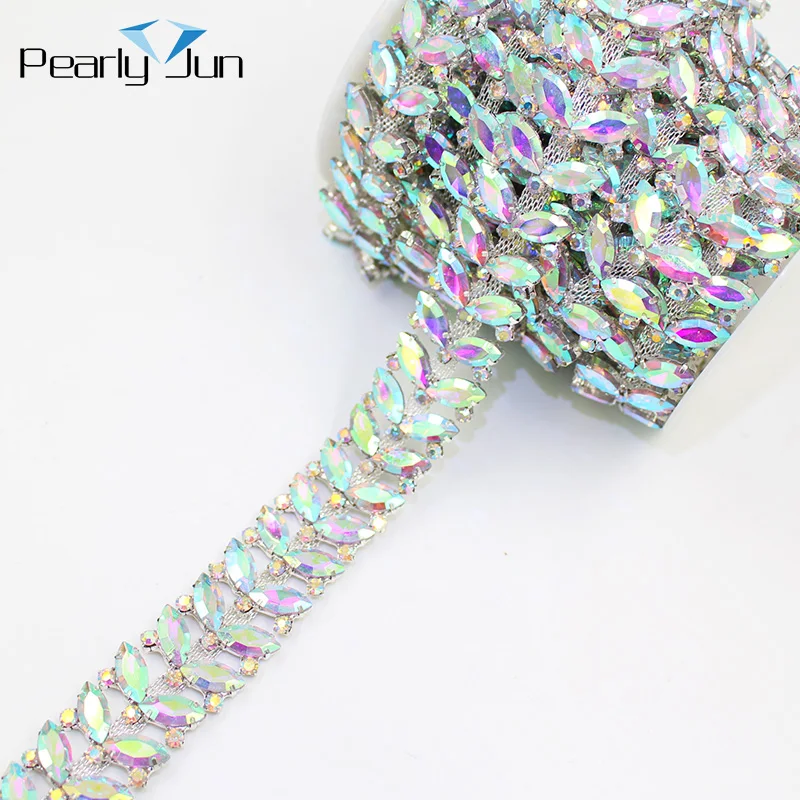 Leaf Shape Round Drill Crystal Chain DIY Decoration Rhinestone Trim Sewing on Clothing Shoes Bags Accessories ML173