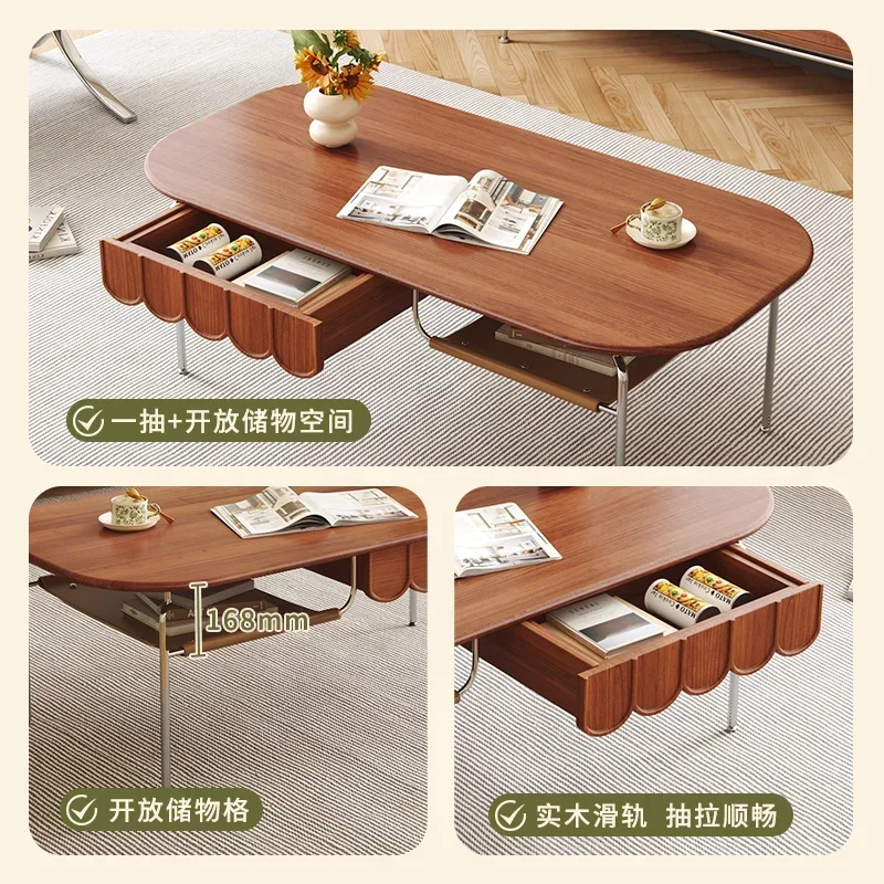 Home Small Apartment Retro Nordic High Leg Tea Table Prolate Ellipse Simple Storage Tea Table