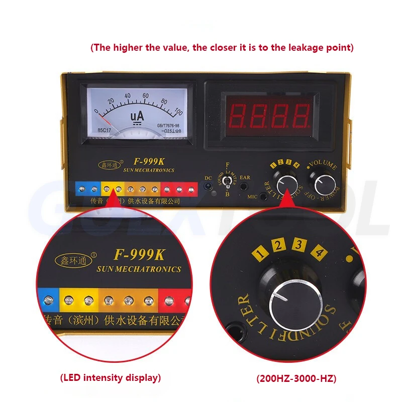 F 999K professionele waterlek detector pijp lek detectie instrument voor waterpijp lekkage vloer verwarming lekdetector ﻿Elektronischer Wasserleckmelder Instrument zur Erkennung von Rohrlecks Für Wasserrohrleckage Leck