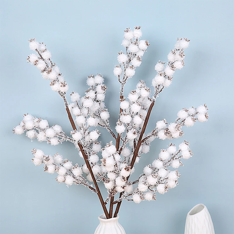 58 ซม.ประดิษฐ์ White Berry Bouquet คริสต์มาส Decora โรงงานปลอมสําหรับตกแต่งบ้าน Xmas Tree Navidad ใหม่ปี 2024 เครื่องประดับ