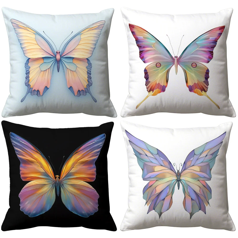 4pcs Colored butterfly Single-sided printing Short plush Suitable for living rooms bedrooms sofas (excluding pillow cores)