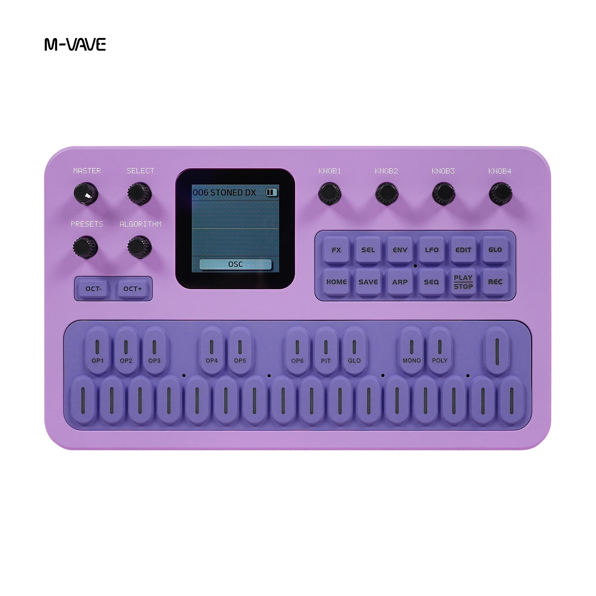 M-VAVE FM-1 Digitaler Wellensynthesizer, lila Ausführung, LCD-Display, mit verschiedenen Effekten und ARP-Sequenzer für die Musikproduktion.