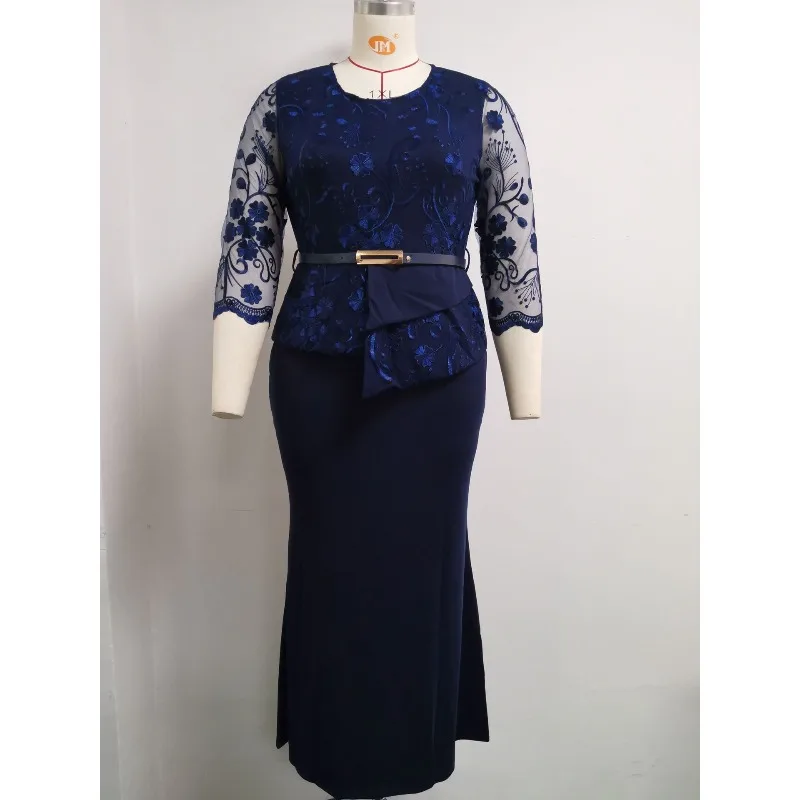 

4XL 5XL Plus Size 2026 Christmas Dresses Women O Neck 3/4 Sleeve Long Maxi Dress Fashion Lace Patchwork Night Party Dress