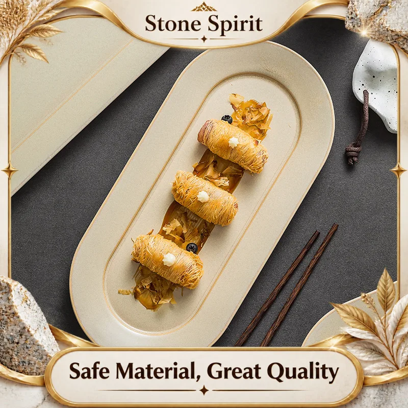 Elliptical Ceramic Plate, Fish Plate, Household Dessert Plates, Specialty Restaurant Tableware, Kitchen, Irregular Sashimi Plate