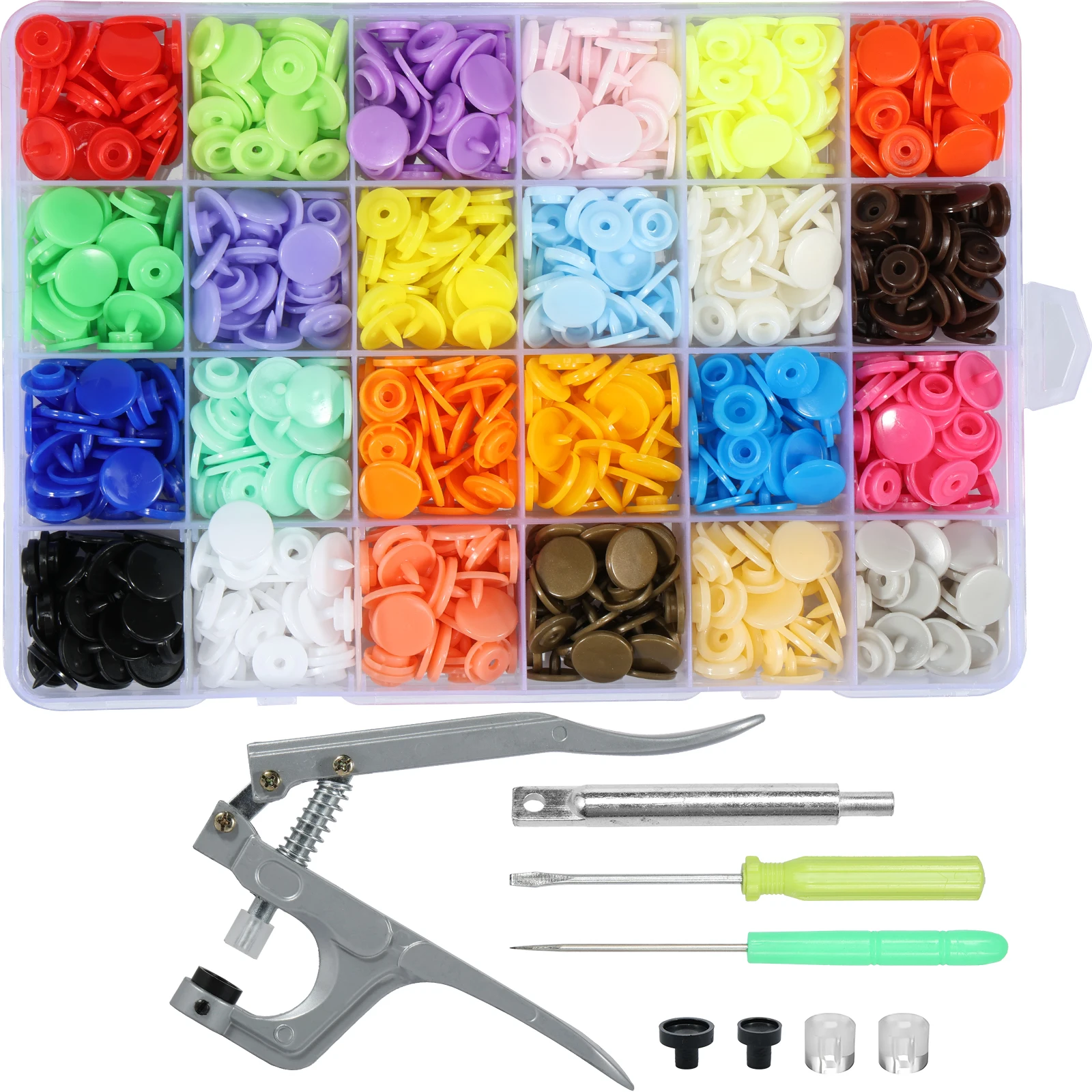 

240 Pcs 12 mm T5 Snap Fasteners Kit with Press Pliers Resin 24 Colors DIY Snap Fasteners Tool Kit for Clothing Sewing Crafting