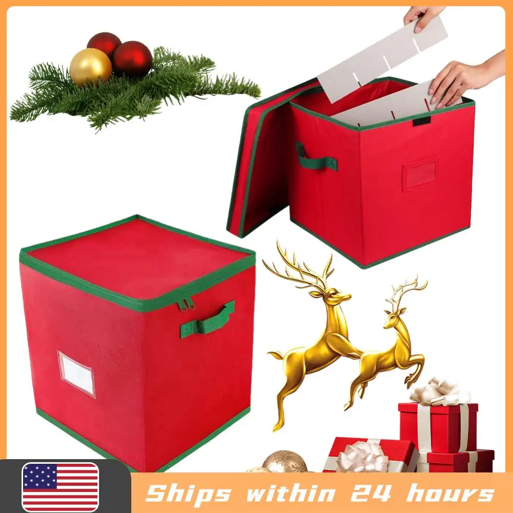 

Коробка для хранения рождественских украшений с разделителями, контейнеры для хранения рождественских украшений, органайзер для новогодних декораций, вмещает до 64 украшений