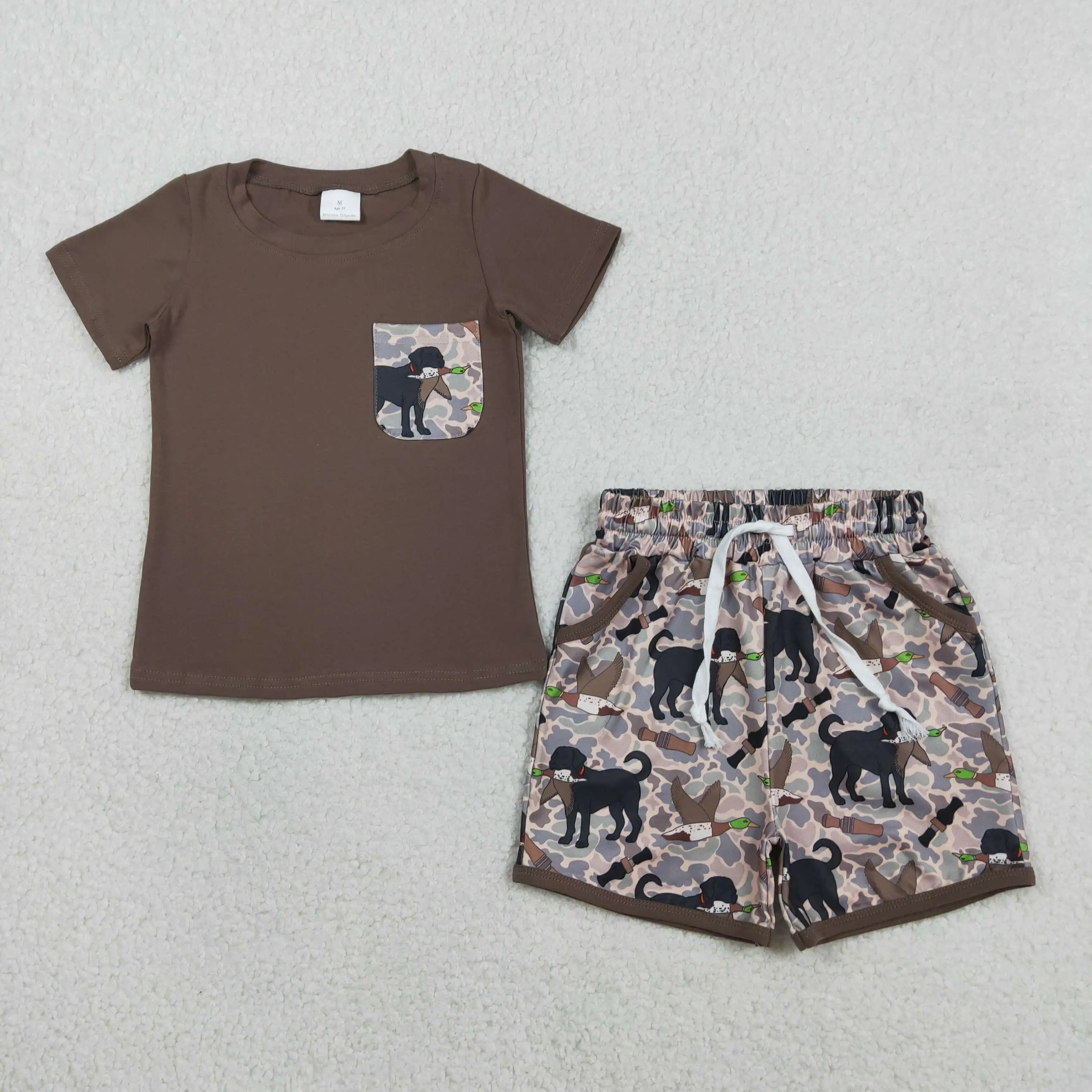 

NEW RTS Baby Boys Shirt Top Dog Ducks Camo Pockets Short Hunting Clothes Sets