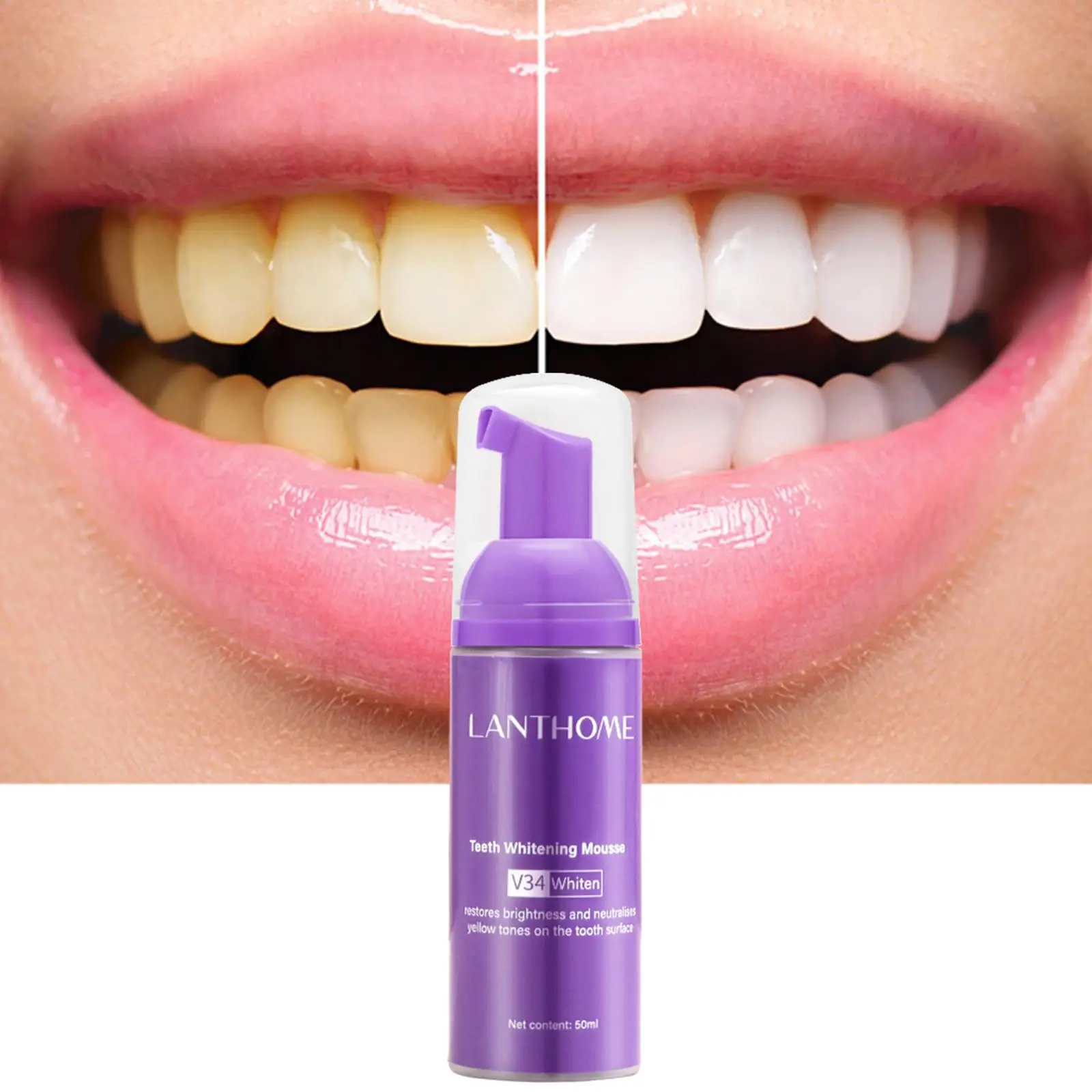 50ml V34 Teeth Mousse Toothpaste Cleansing Whitening Remove Plaque Stains Cleaning Oral Hygiene Teeth Brightening Refreshes