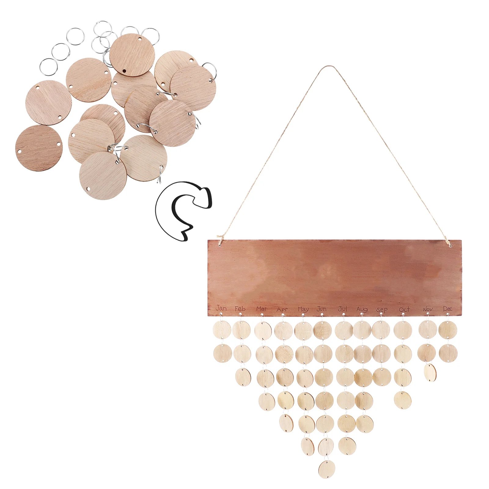 

50Pcs Round Wooden Slices and Iron Loops Set for DIY Birthday Reminder Wooden Plaque Calendar Hanging Home Decoration