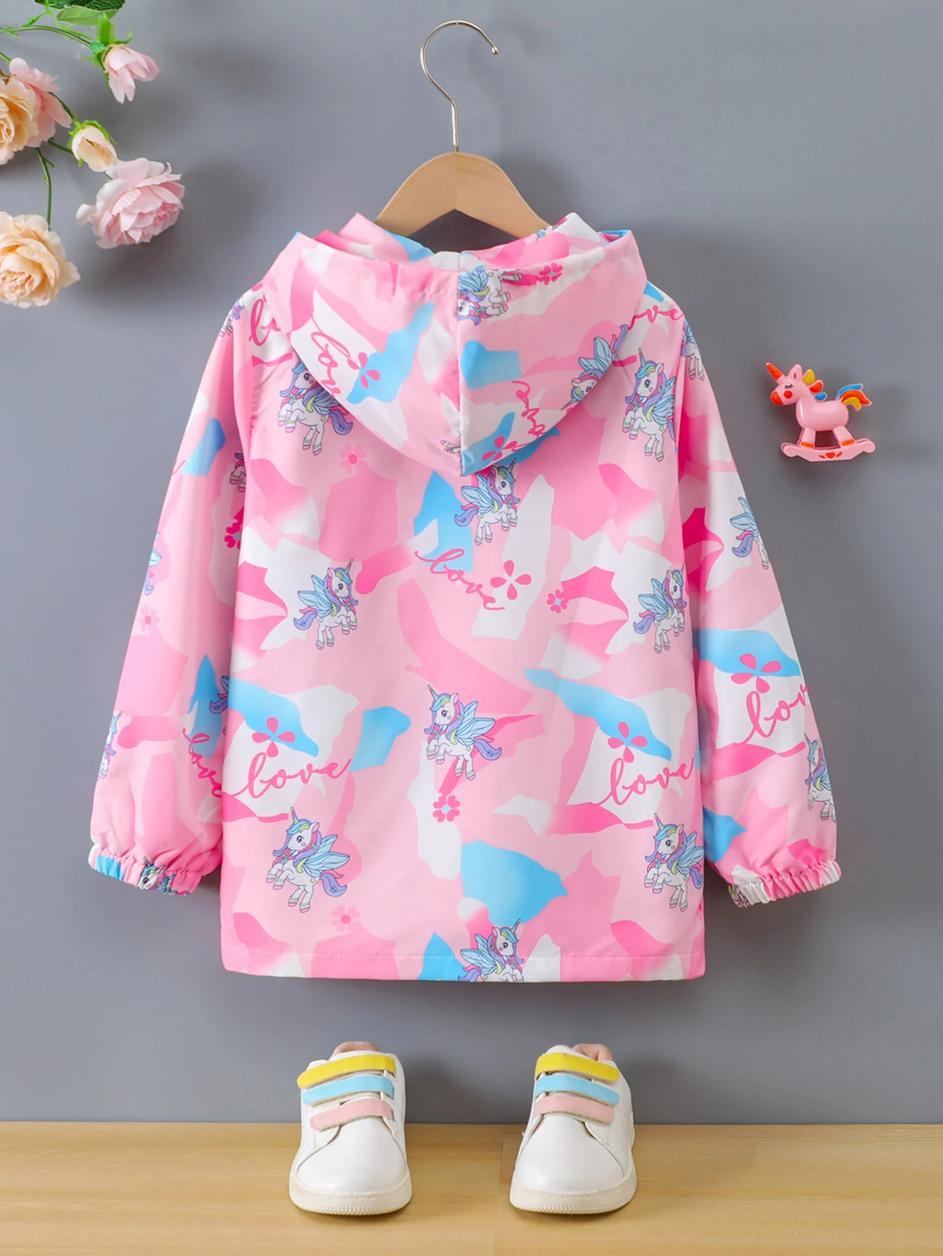 Girls' spring and autumn fashion digital print Garry cloth hooded zipper cardigan coat