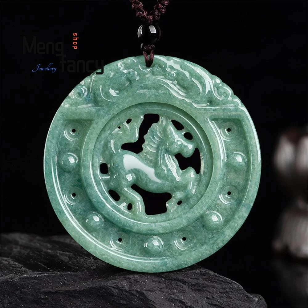 

Натуральный жадеит класса А, выдолбленный зодиак, лошадь, поступление, нефритовый кулон типа квасоли, национальный стиль, популярные модные украшения