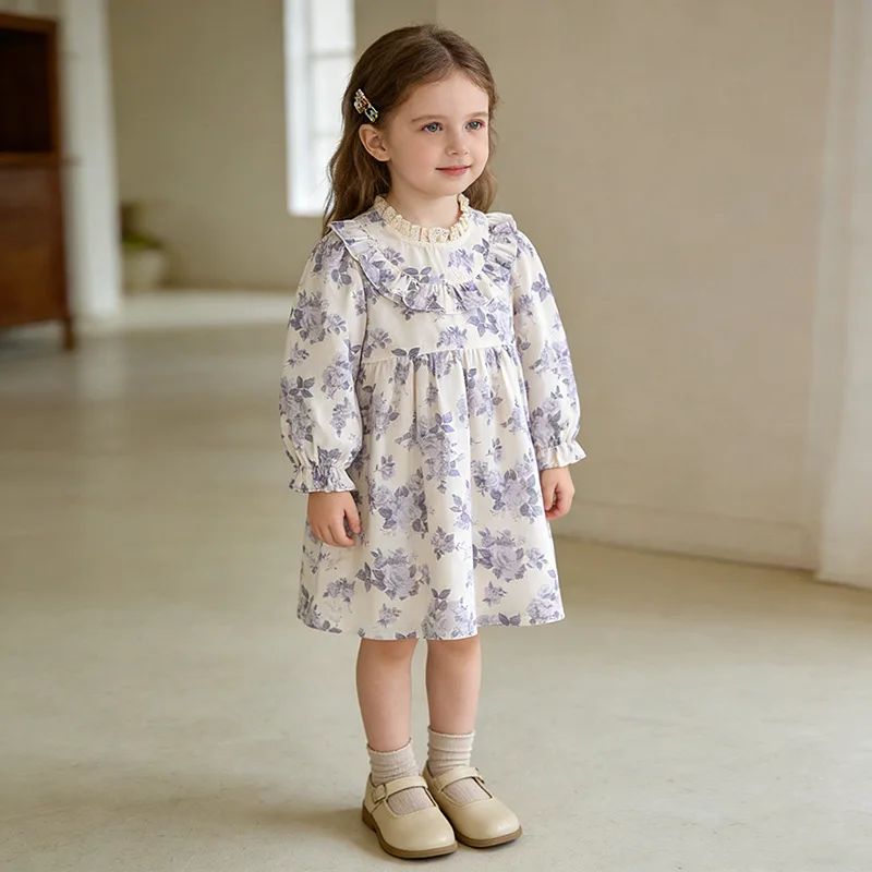 

Girls Long Sleeve Princess Dress Spring New Arrival Y2K Style Korean Version Floral Collar Children's Dress Trendy Girl Dress