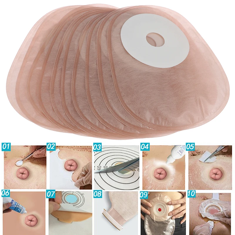 Drainable Single Ostomy Pouch 10PCS One Piece Type Disposable Colostomy Care Bag Household Medical Item