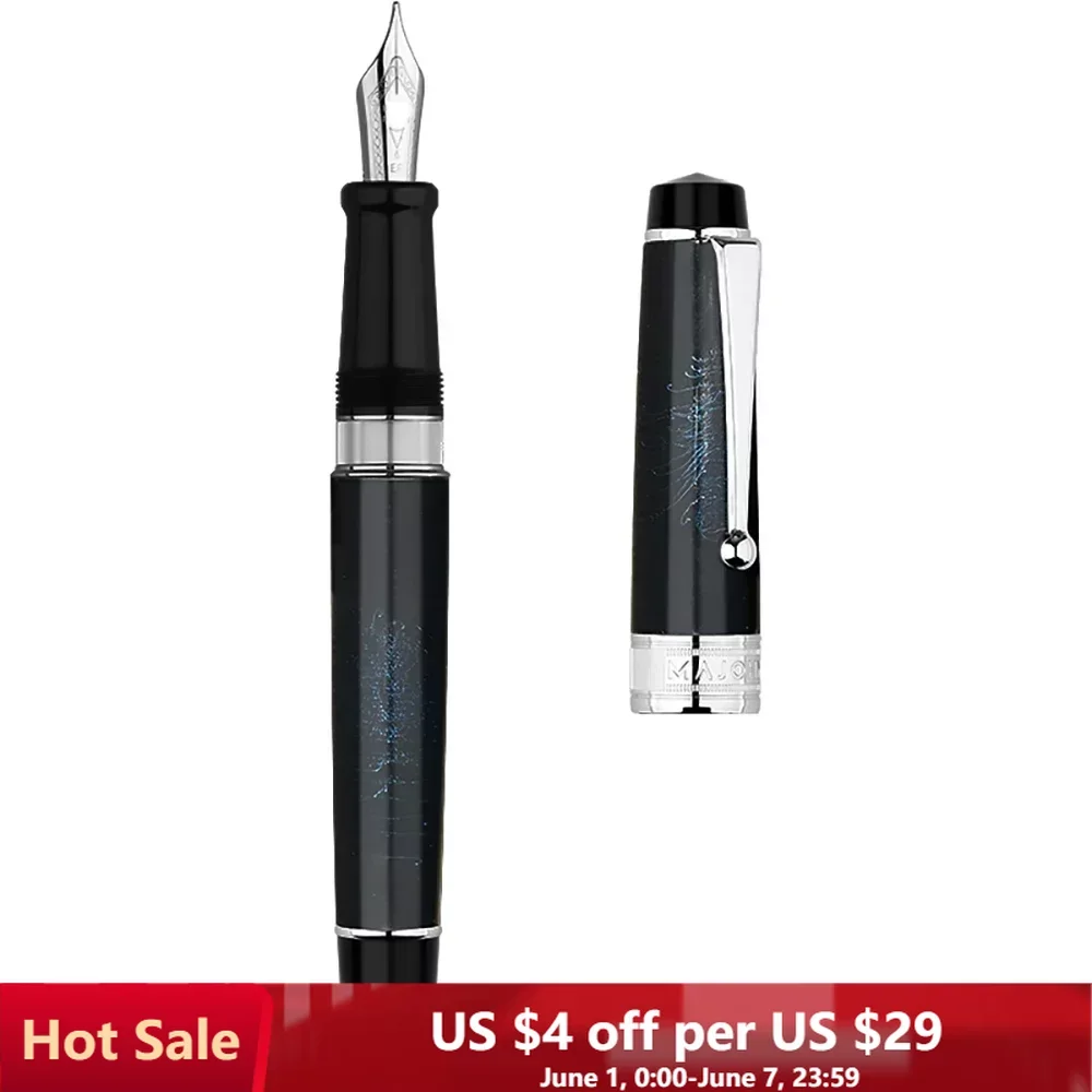 

MAJOHN T5 Piston Fountain Pen Fireworks Blue Metal Iridium EF/F/M 0.38/0.5/0.7mm Large-Capacity Writing Office Pen