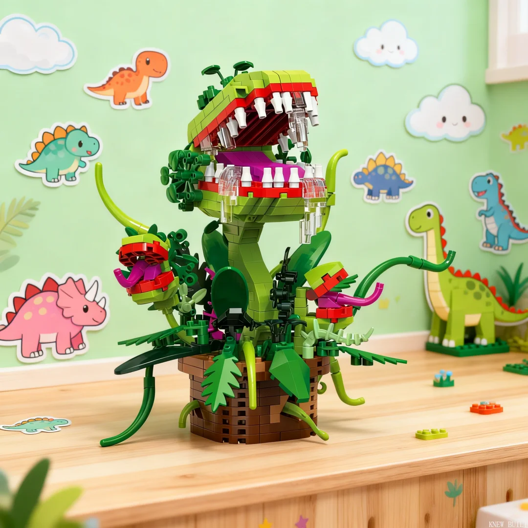 KNEW BUILT Funny Venus Flytrap Micro Building Block–Carnivorous Plant Model,DIY Home/Desktop Decor,Educational Toy,Birthday Gift
