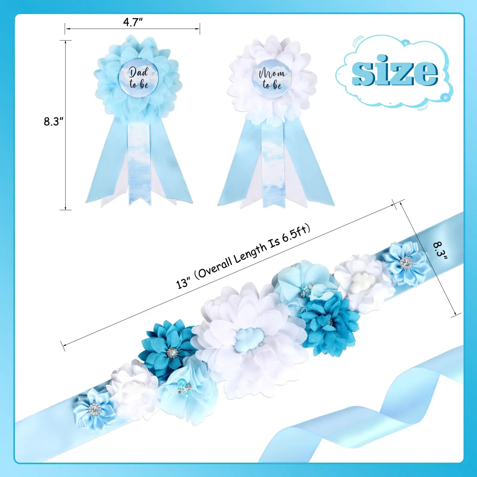 1Set Cloud Baby Shower Maternity Sash Kit Theme Belly Belt and Mom to Be Dad Corsage Pins New Parents Pregnancy Photo Props