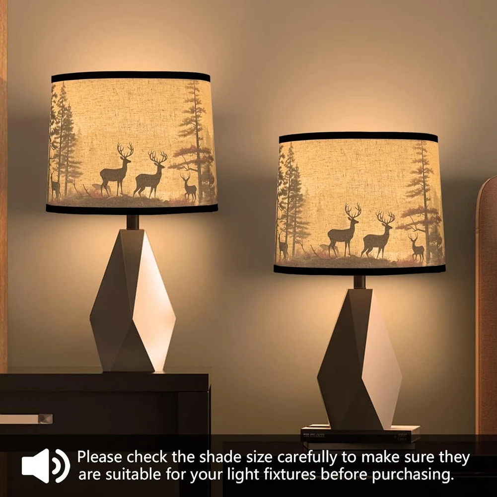 

T99C-Lamp Shades Set Of 2,Fabric Lampshades With Deers For Table Lamps,Floor Lamps,Replacement Lampshades