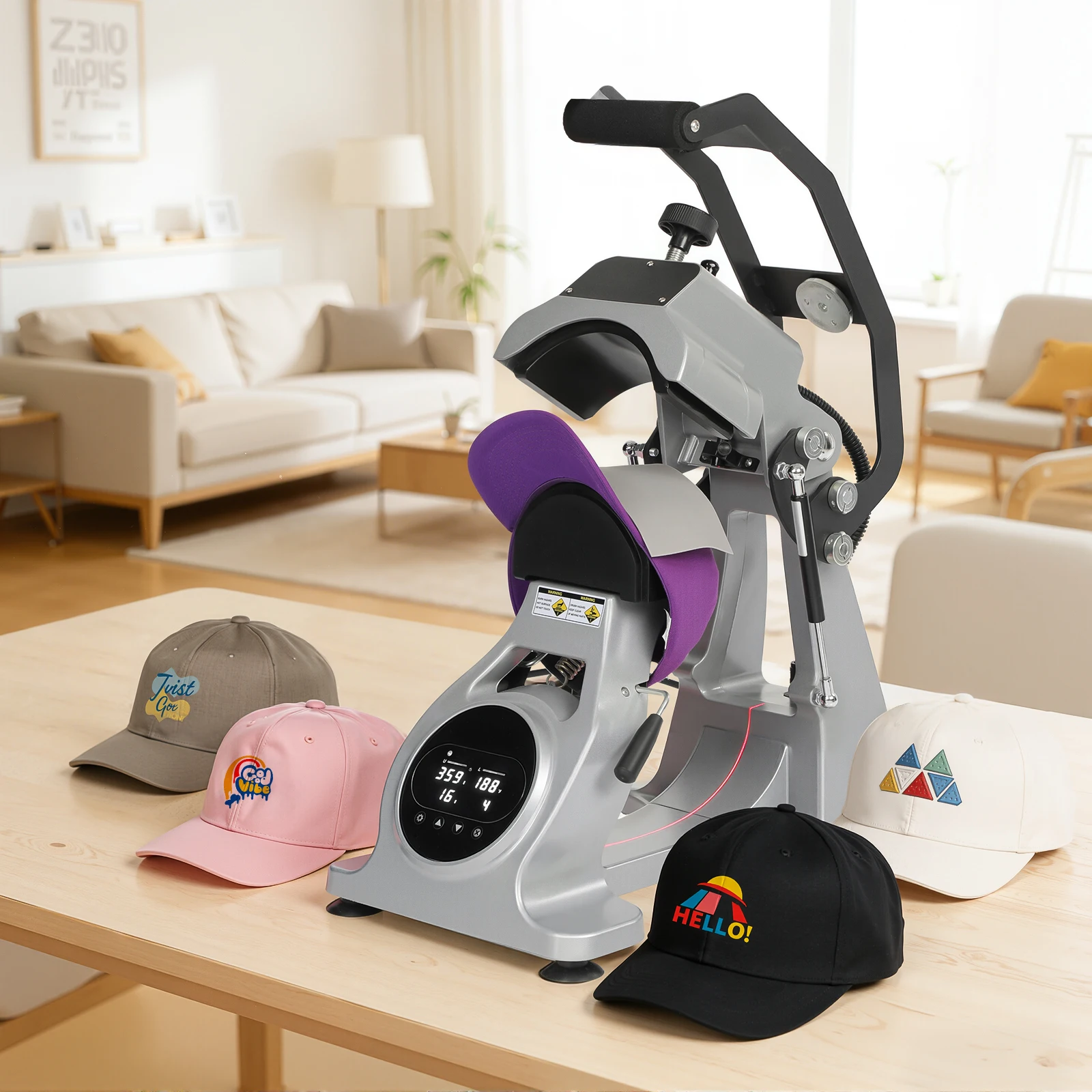 

Hat Heat Press: Semi Automatic Printing Hat Cap Heat Press Machine with Timer & Temperature Control - with Platens, US Plug
