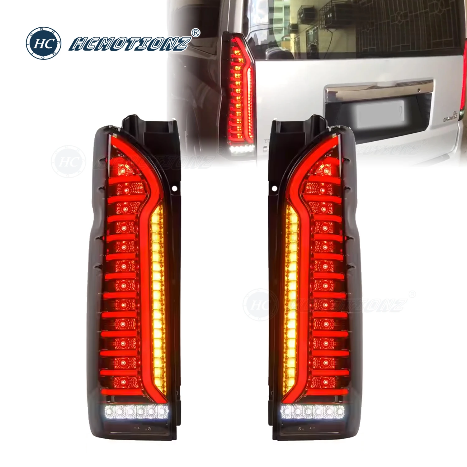 HCMOTIONZ LED Rear Lamps Assembly for Toyota Hiace 2019-2023 H300 6th with Animation DRL Sequential Taillights U.S. Shipment