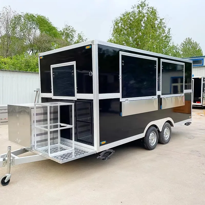Camión de Comida Móvil para Pizza, Carrito de Comida para Sándwiches, Remolque de Comida para Barbacoa con Equipamiento de Cocina Completo