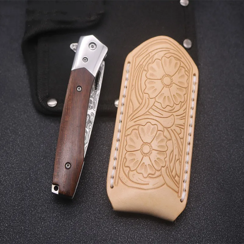 Cowhide Fold Knife Leather Sheath Scabbard Straight Pocket Sheath Cover Pants Protector Bag Knife Cover Outdoor Tool Bag