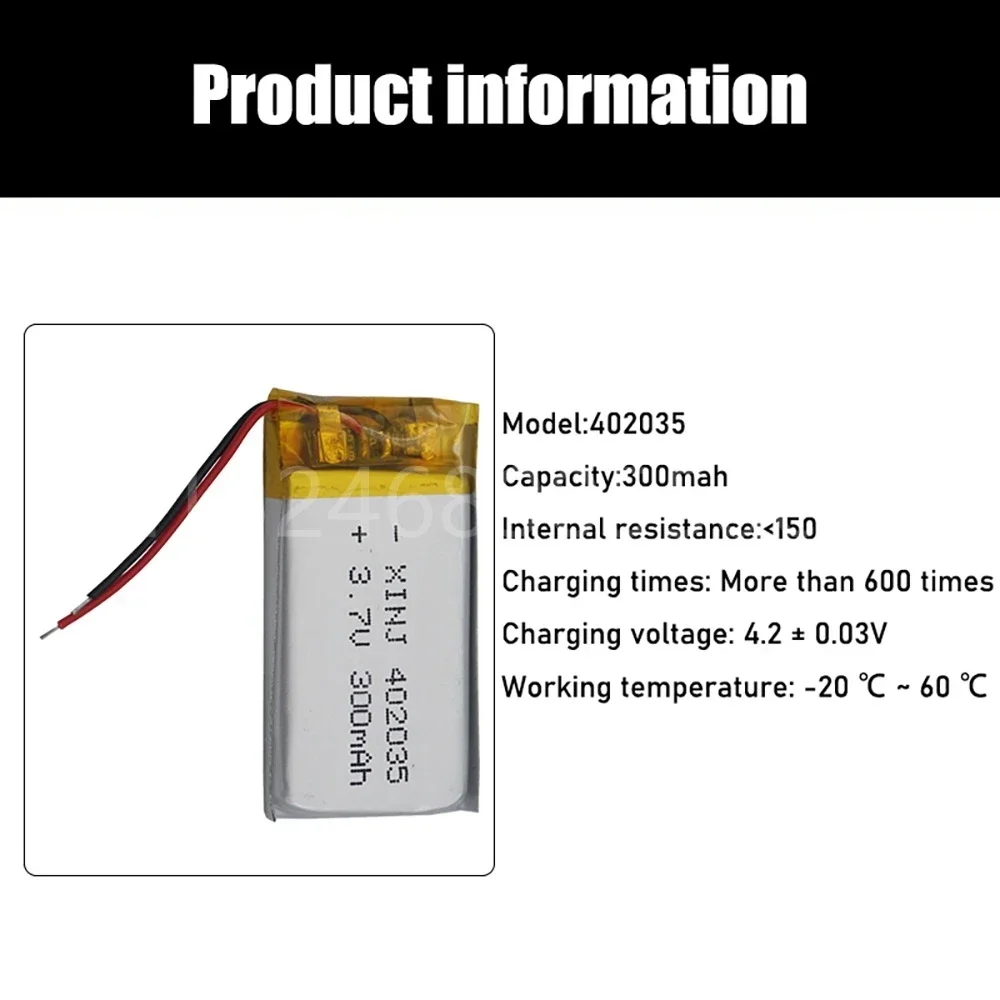 Batería recargable de iones de litio, Pila de polímero de litio de 300mAh, 3,7 V, 402035, 042035, para MP3, MP4, MP5, Auriculares Bluetooth, celda Lipo