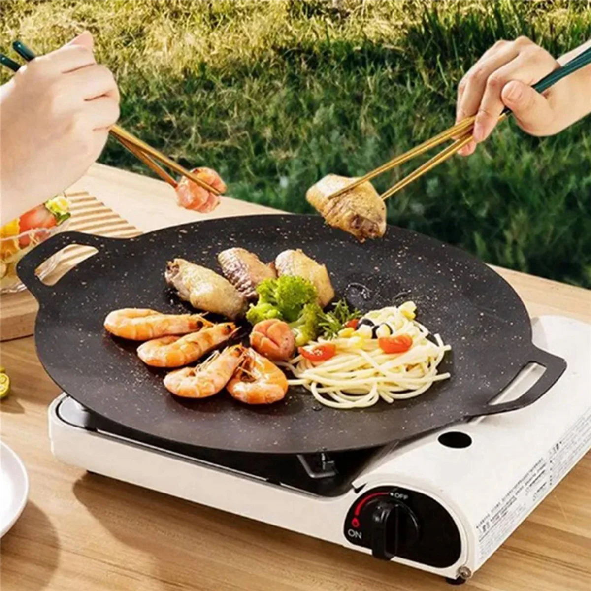 30cm Outdoor Camping Grill Plate Non-Stick Korean Barbecue Plate Barbecue Meat Pot Flat