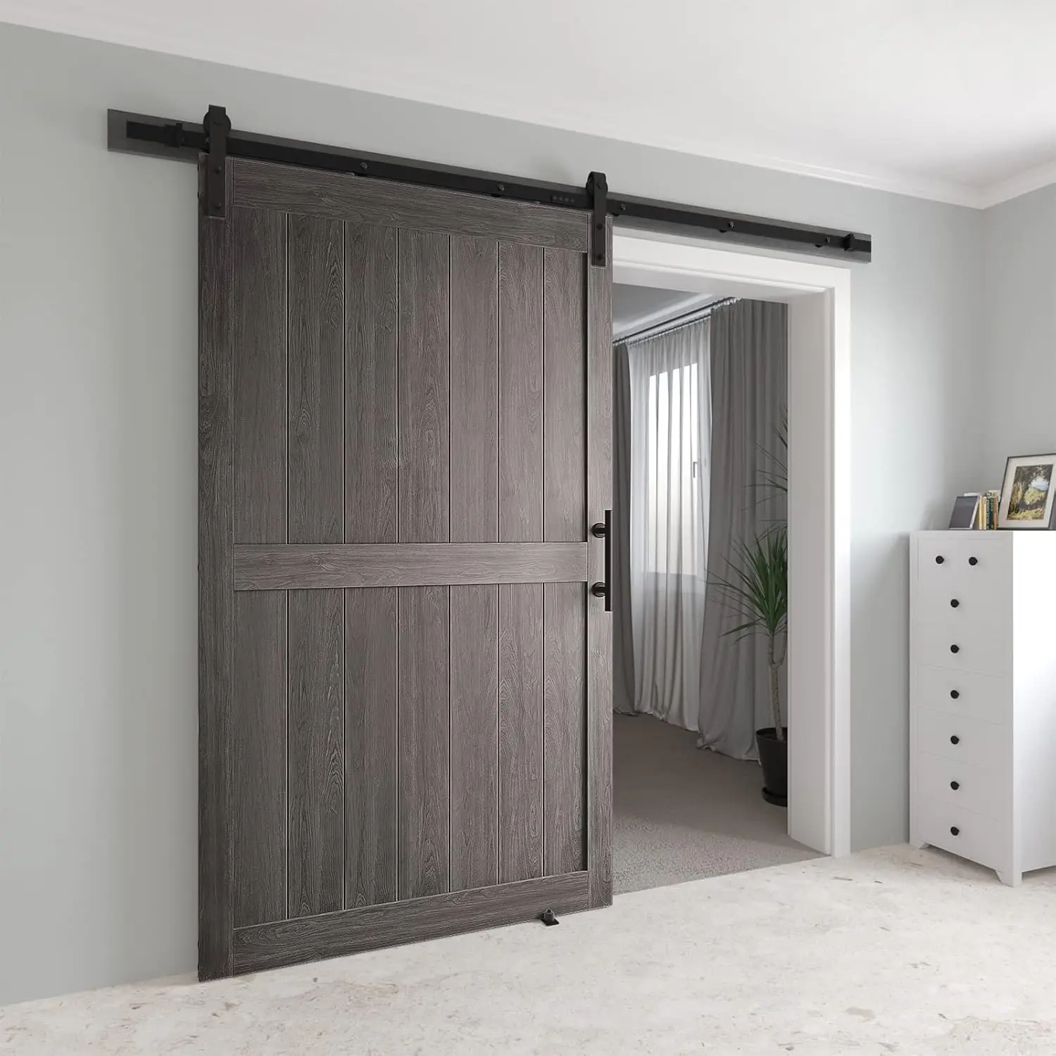 

MDF Sliding Barn Door with 8ft Barn Door Hardware Kit & Handle, Pre-Drilled Holes Easy Assembly -Solid Barn Door Slab Covered