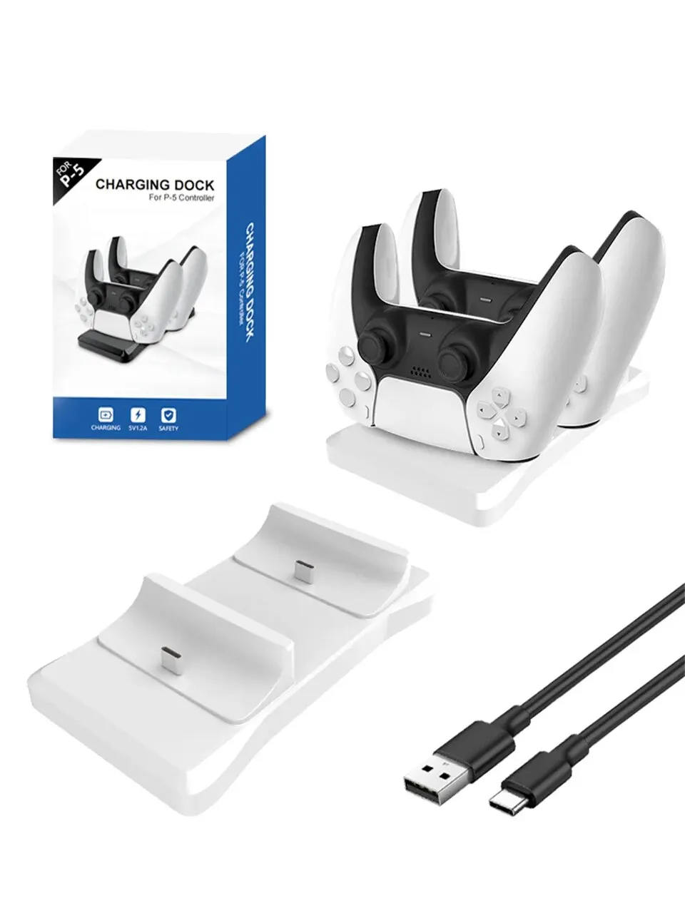 GAMINJA double support de charge pour contrôleur Playstation 5 Station de chargeur PS5 avec adaptateur secteur de charge rapide 5V 1.2A