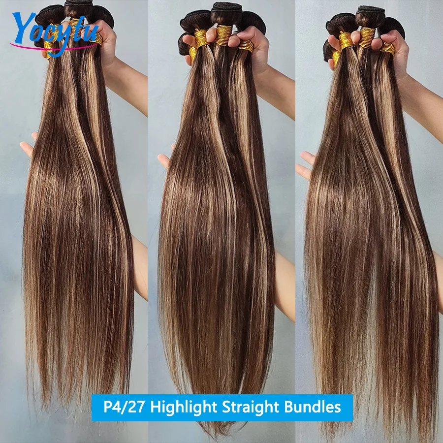 Highlight Straight Human Hair Bundles 22 24 26 Inches Ombre Human Hair Bundles P4/27 Bundles 100% Human Hair Honey Blonde Brazilian Weave Bundles