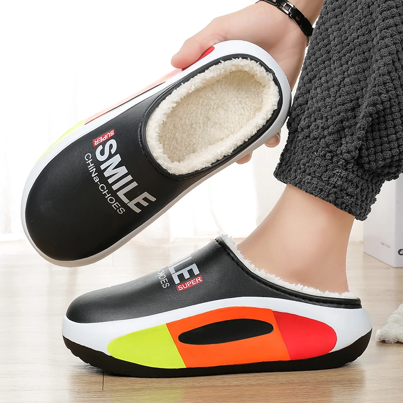 Fashion Winter Men\'s Warm Slippers Cotton Slippers Outdoor Indoor Warm Shoes Men Couple Comfortable Home Bedroom Plush Slippers