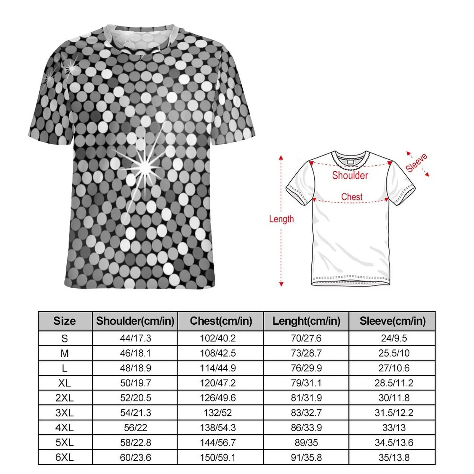 Silver Metallic Print T Shirt Crystal Disco Ball Novelty T-Shirts Male Street Style Tshirt Beach Short Sleeve Graphic Clothes