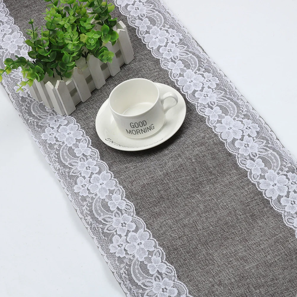 

Burlap Table Runner White Lace Decoration Table Runner Wedding Tablecloth 30 x 275cm (Grey)