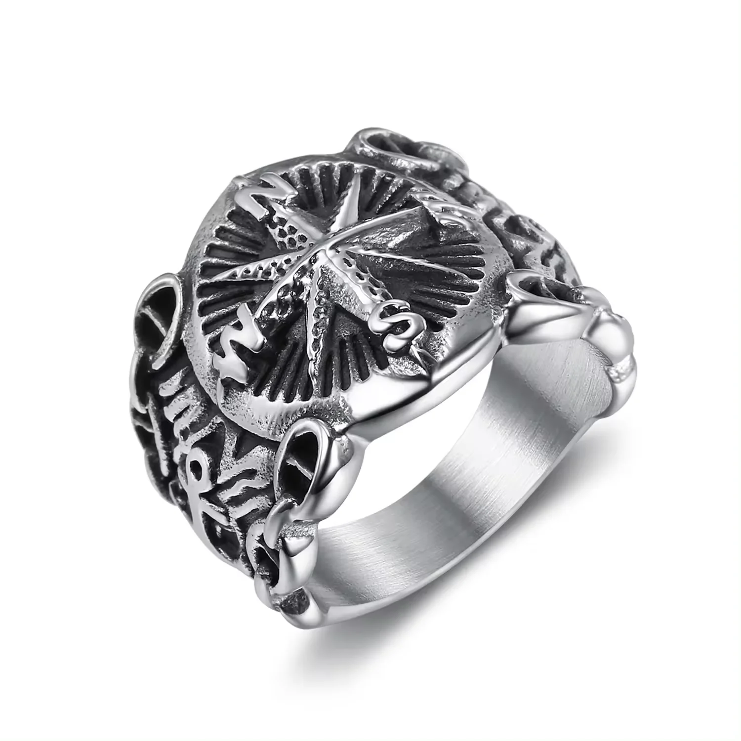 

Mens Nautical Biker North Star Anchor Ring Stainless Steel Size 7-15 Fashion Jewelry Rings