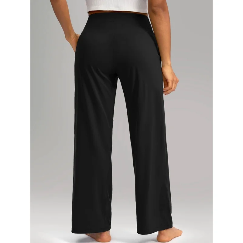 กางเกงขายาวทรงหลวมแบบสบายๆ ปี 2025 สำหรับผู้หญิง สีดำล้วน เอวยางยืด ช่วยให้ดูผอมลง ระบายอากาศได้ดี เหมาะสำหรับใส่ทำงาน