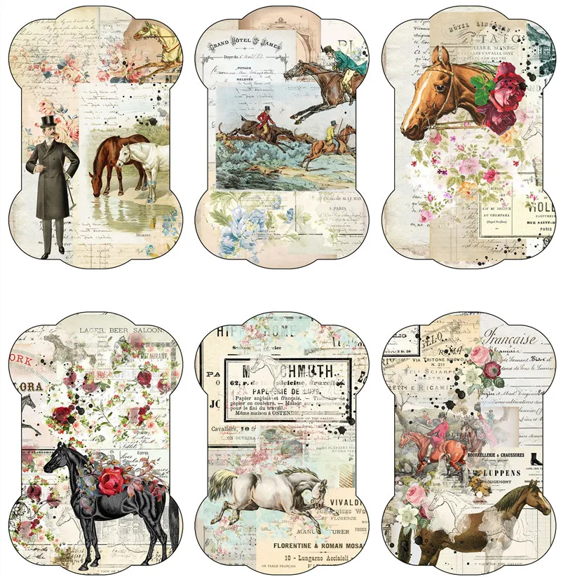 6Pcs/Pack Retro Gentleman and Horse Vintage Sticker DIY Craft Scrapbooking Album Junk Journal Decorative Stickers