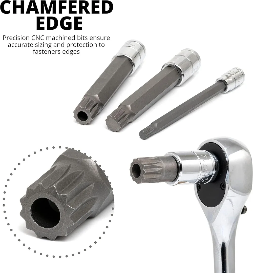 مجموعة لقم مربعة ثلاثية XZN مكونة من 20 قطعة، مقبس مفصل طويل جدًا 4 بوصات، 4 مم - 18 مم، S2 وفولاذ Cr-V